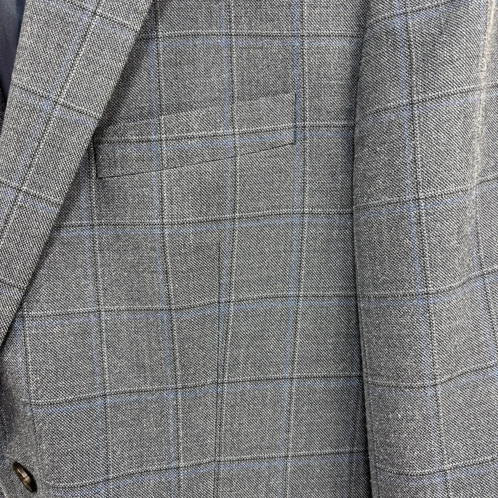 Ralph Lauren Mens Wool Silk Blazer Gray Blue Windowpane‎ Plaid Suit Jacket 42R